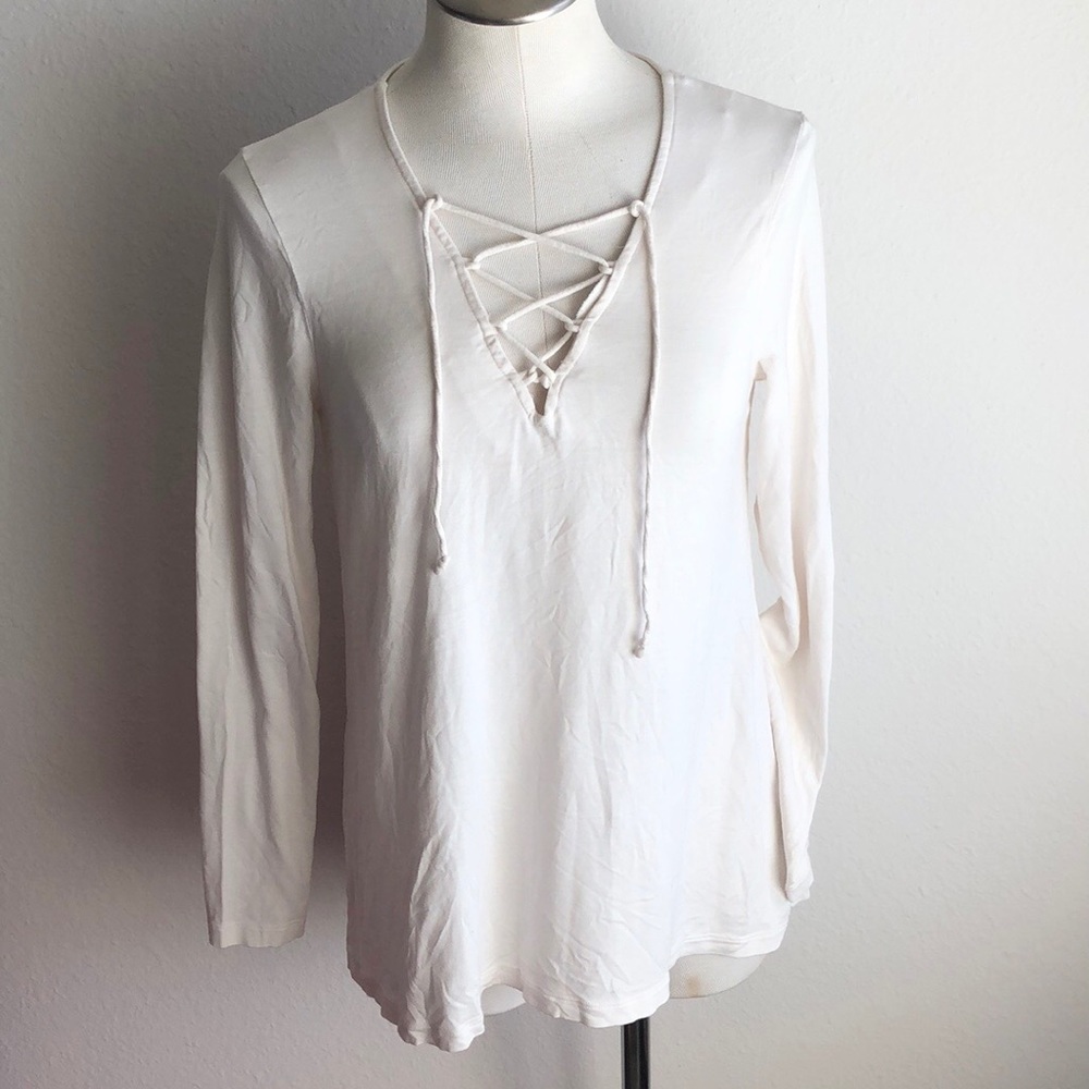 Old Navy Long Sleeve Lace Up Blouse Rayon Cream
